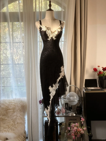 Sexy Sheath Spaghetti Strap White Appliques Lace Chiffon Party Dress Cocktail Dress HZ1023